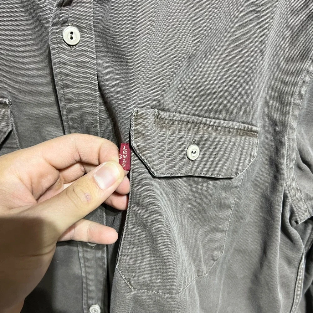 Levis Button Down Shirt Mens XL Brown Canvas Long Sleeve Workwear Utility Pocket